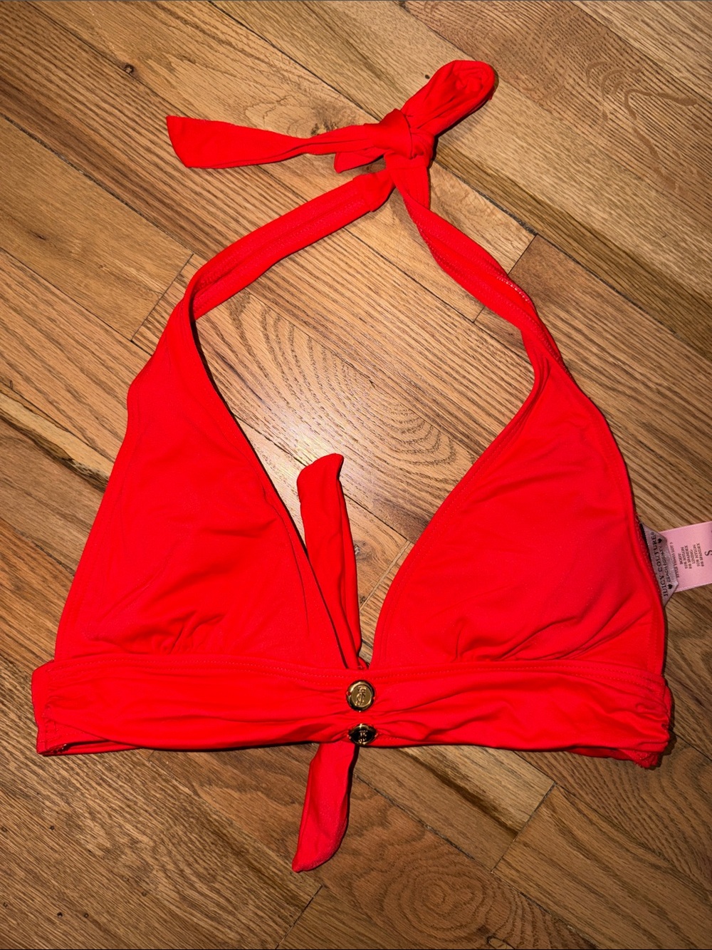 Juicy Couture Red Halter Bikini Top with Gold Buttons Size Small NWOT